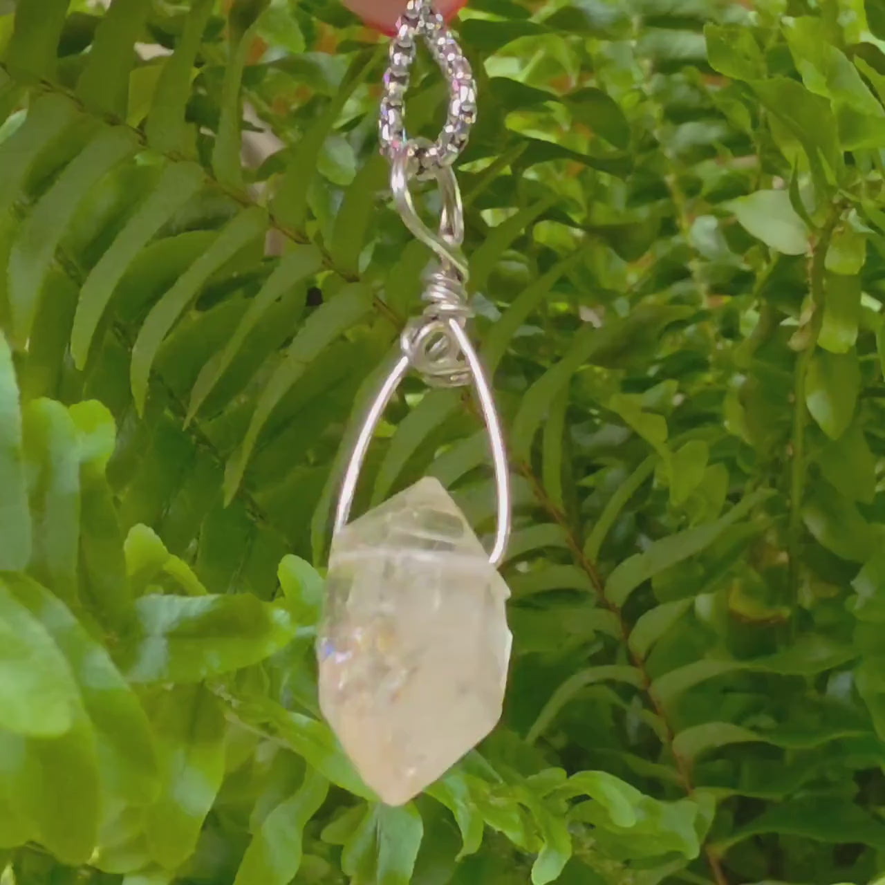 Tibetan Clear Quartz Double Terminated Necklace | Hand Wire Wrapped Crystal | Stainless Steel Chain