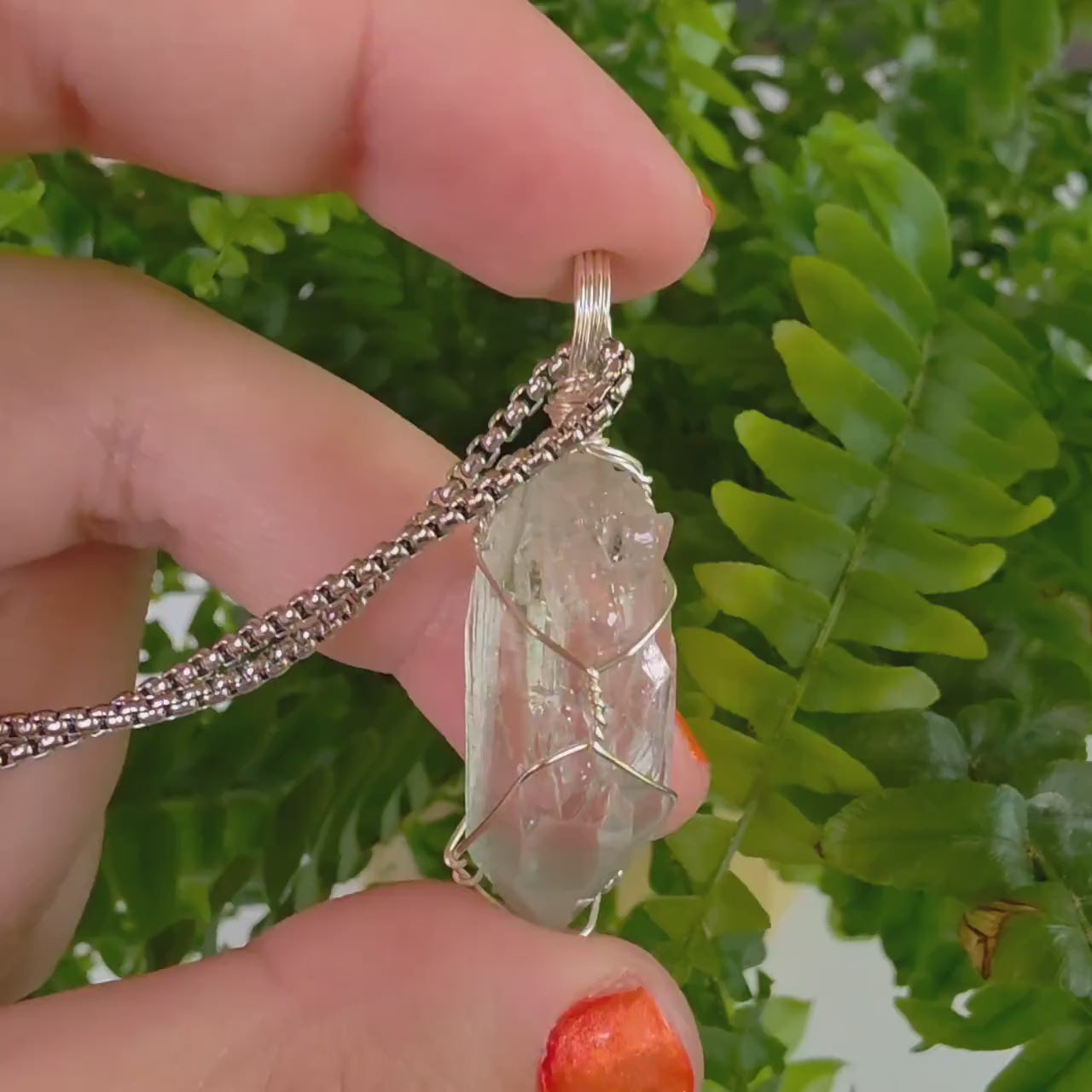 Himalayan Quartz Point Necklace | Chlorite Included Crystal | High Altitude Quartz Pendant | Stainless Steel Chain Jewelry