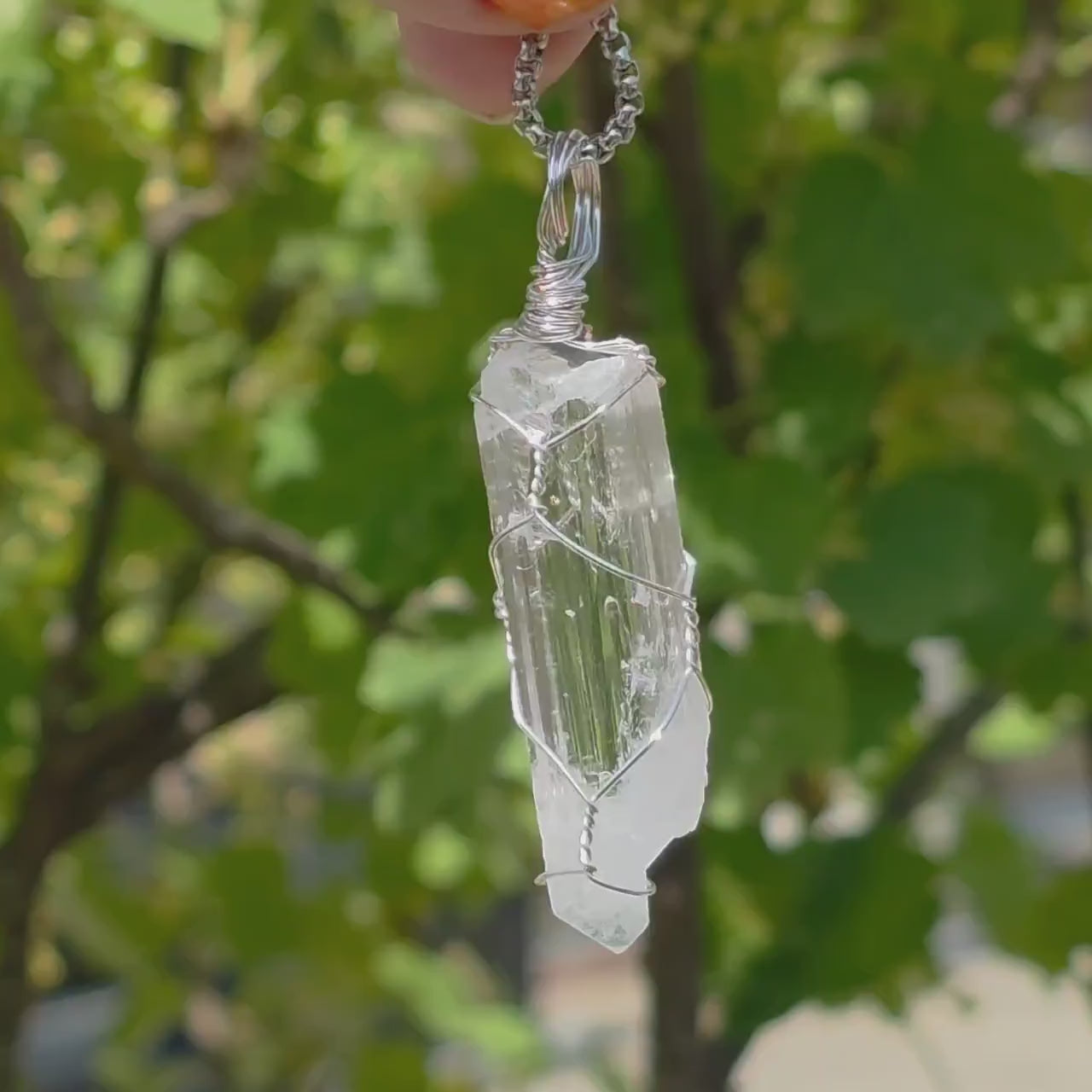 Danburite Crystal Necklace | Clear Danburite Pendant | Wire Wrapped Danburite | 22 Inch Stainless Steel Chain | Rare Crystal Jewelry