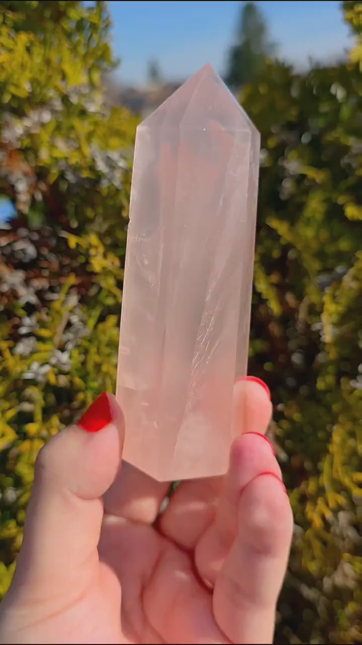 Polished Rose Quartz Tower | Natural Pink Quartz Point, Self Love Crystal Specimen