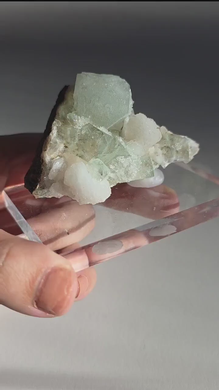 Mint Green Apophyllite with Stilbite | Natural Zeolite Crystal Specimen | Collector Mineral Display Decor