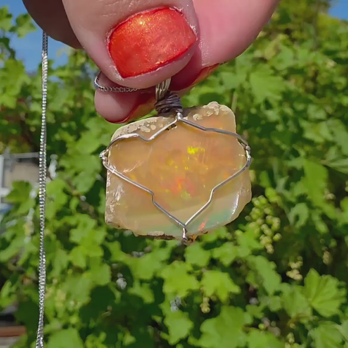 Raw Ethiopian Welo Opal Necklace | Wire Wrapped Pendant, 925 Sterling Silver Chain