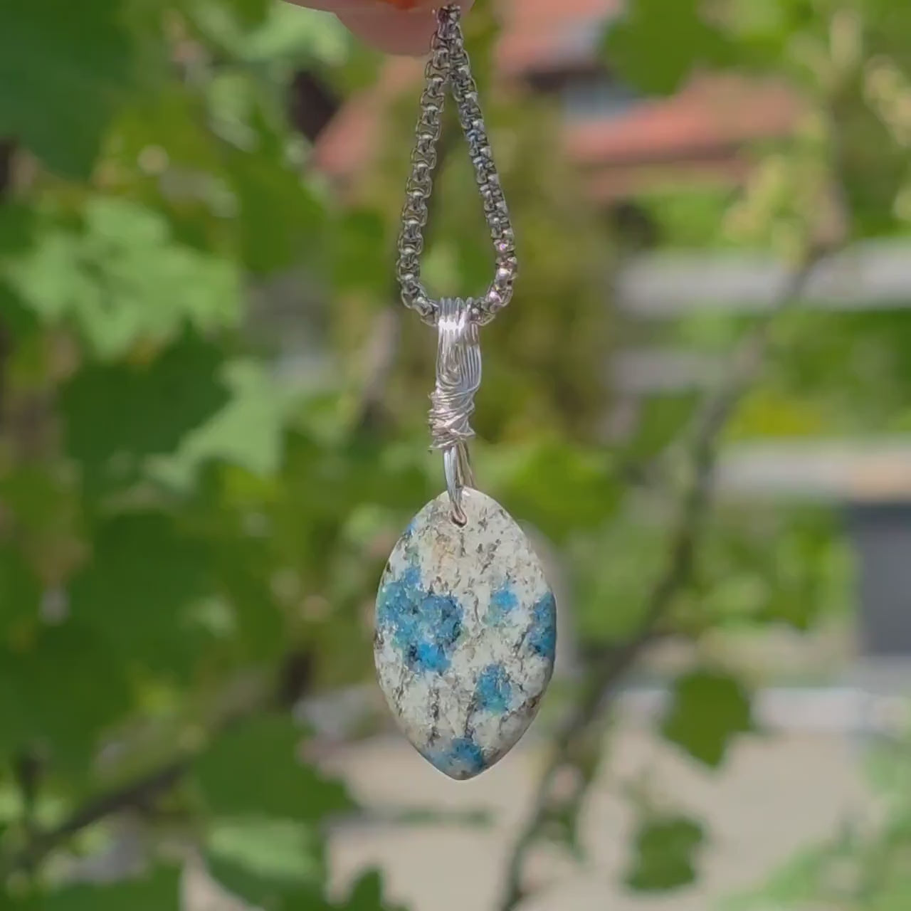 K2 Granite Azurite Pendant Necklace | Wire Wrapped Natural Stone Jewelry