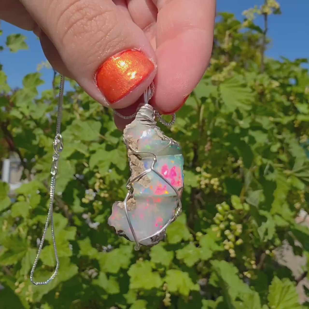 Raw Ethiopian Welo Opal Necklace | Wire Wrapped Pendant, 925 Sterling Silver Chain