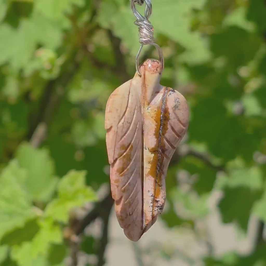 Polychrome Jasper Leaf Necklace | Carved Jasper Pendant | Earthy Crystal Jewelry | 20 Inch Cord