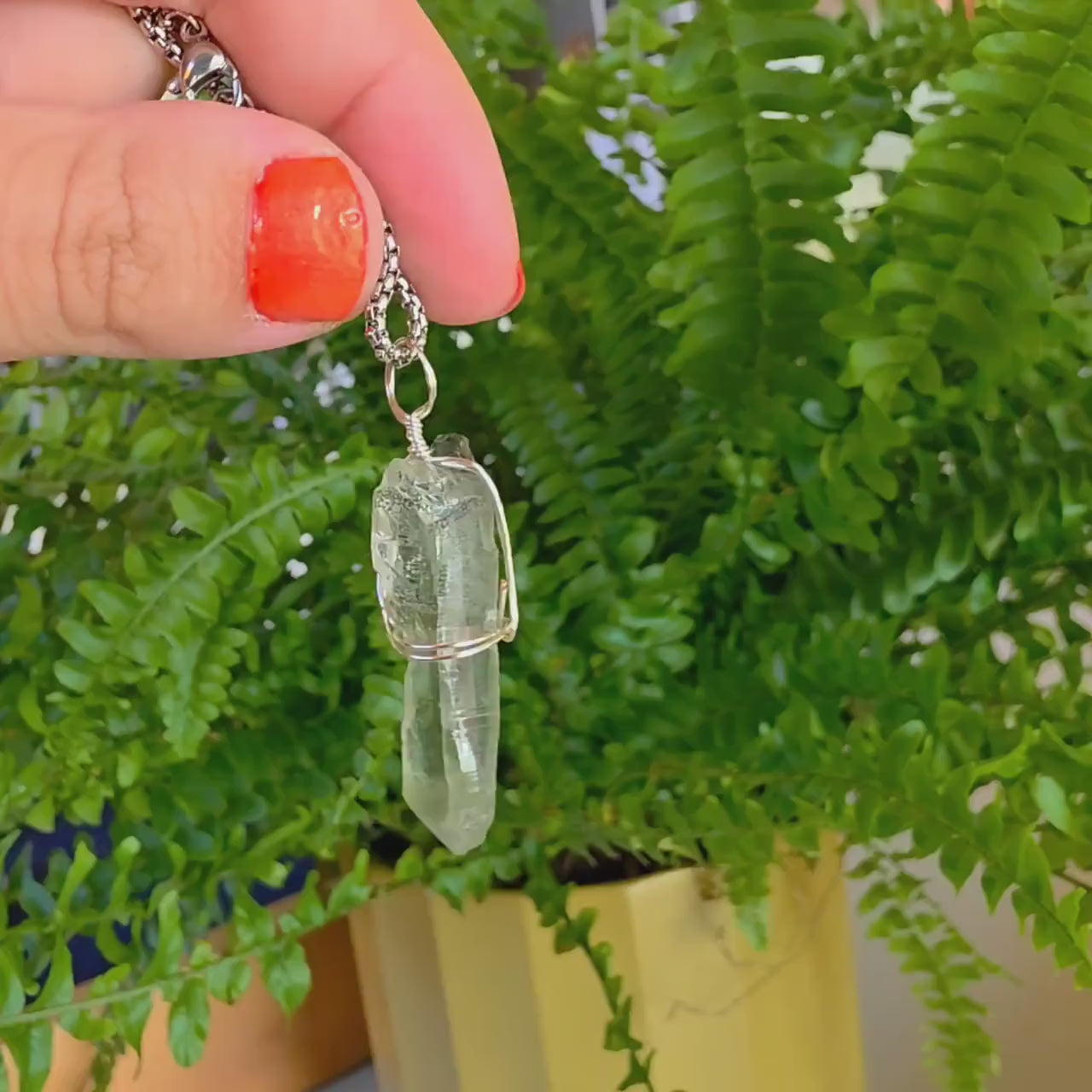 Himalayan Quartz Point Necklace | Chlorite Included Crystal | High Altitude Quartz Pendant | Stainless Steel Chain Jewelry