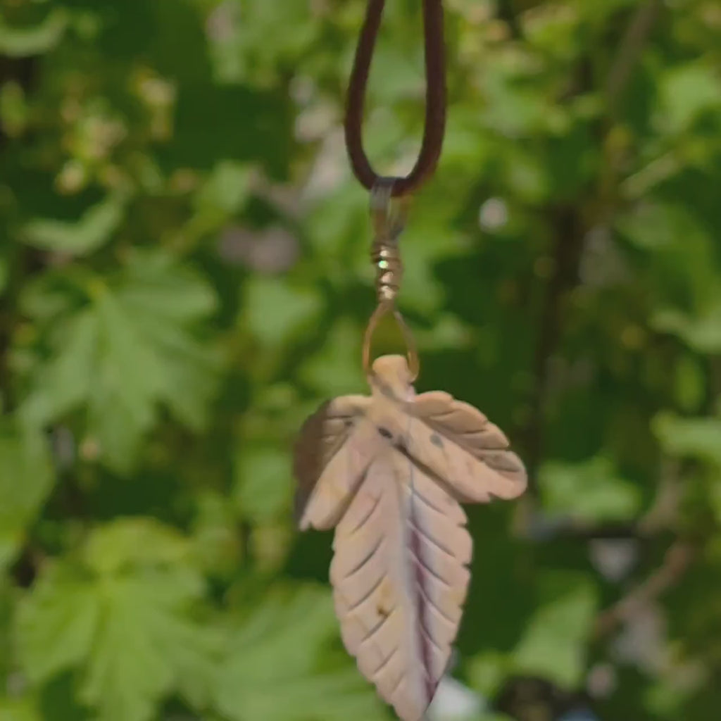 Polychrome Jasper Leaf Necklace | Carved Jasper Pendant | Earthy Crystal Jewelry | 20 Inch Cord