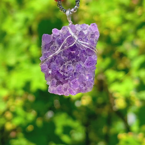 Amethyst Crystal Necklace | Natural Geode Pendant | Stainless Steel Jewelry Gift