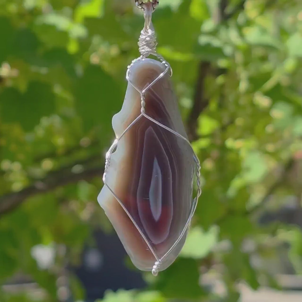 Wire Wrapped Grey Agate Necklace | Stainless Steel Crystal Necklace | Portal Agate Pendant | Natural Agate Jewelry