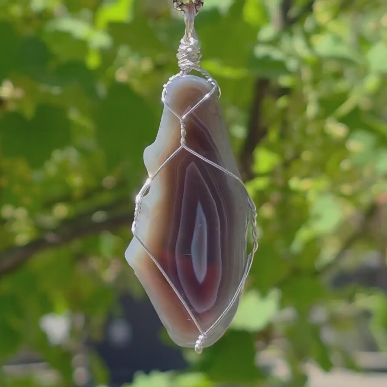 Wire Wrapped Grey Agate Necklace | Stainless Steel Crystal Necklace | Portal Agate Pendant | Natural Agate Jewelry