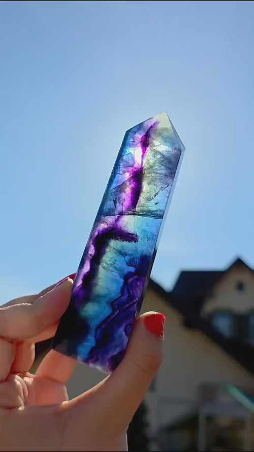 Blue Fluorite Tower | Polished Fluorite Point | Natural Blue Crystal Decor