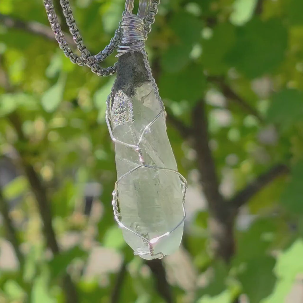 Himalayan Quartz Point Necklace | Chlorite Inclusions, High Altitude Crystal Pendant | Stainless Steel Chain