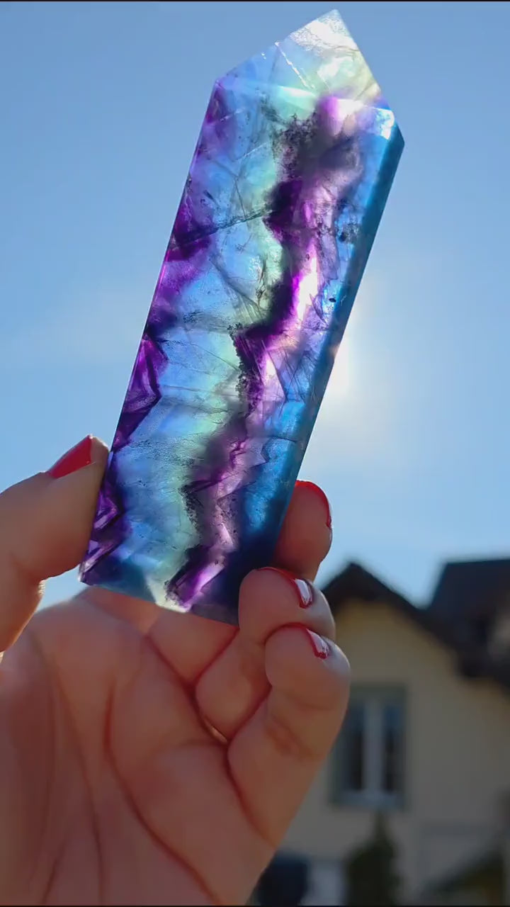 Polished Blue Fluorite Tower | Natural Crystal Decor, Clarity, Focus