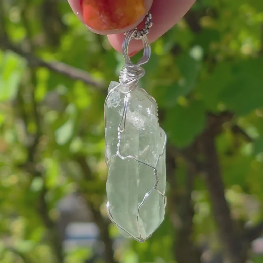 Himalayan Quartz Point Necklace | Chlorite Inclusions, High Altitude Crystal Pendant | Stainless Steel Chain