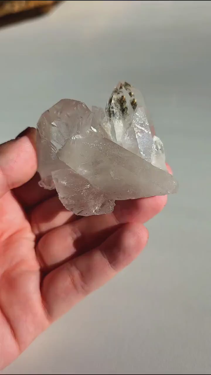 Natural Clear Quartz Cluster | Brazilian Crystal with Included Point | Mineral Display Specimen