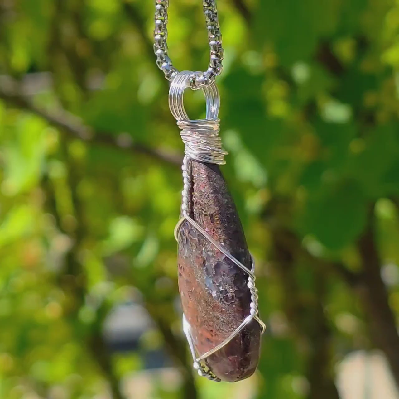 Dinosaur Bone Necklace | Fossil Cabochon Pendant | Polished Dino Bone | Stainless Steel Chain | Prehistoric Jewelry